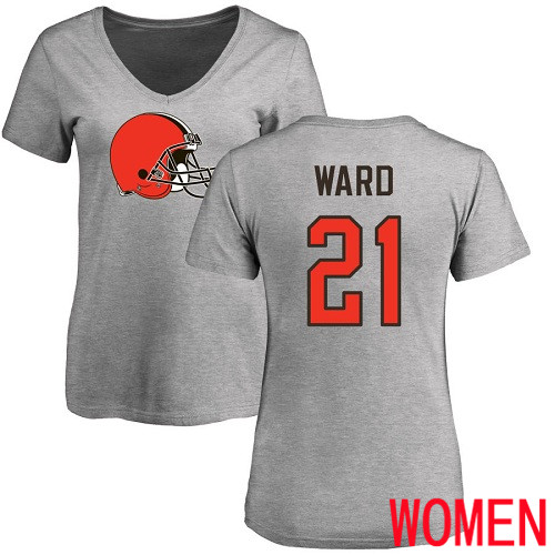Cleveland Browns Denzel Ward Women Ash Jersey #21 NFL Football Name and Number Logo T Shirt